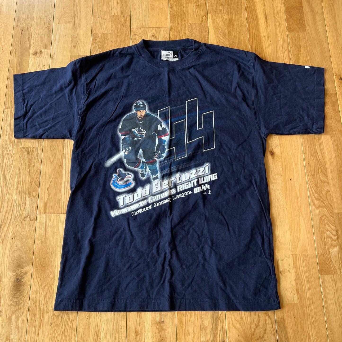 TODD BERTUZZI VANCOUVER CANUCKS RIGHT WING NATIONAL HOCKEY LEGUE NO 44 PUMA T-SHIRT LARGE
