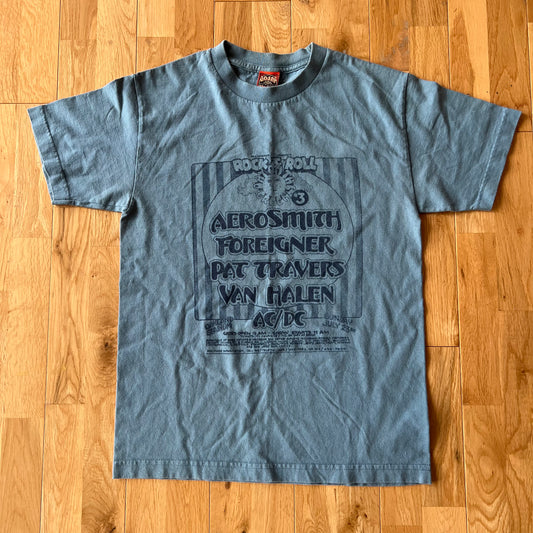 AEROSMITH FOREIGNER PAT TRAVERS VAN HALEN AC/DC ROCK AND ROLL DAY OF THE GREEN #3 T-SHIRT SMALL
